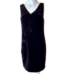 Vince Womens Velvet Shift Midi Dress Sleeveless V Neck Back Zip Burgundy Size 4